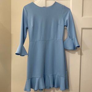 Light blue occasion dress with flounce sleeves and hem sz small
